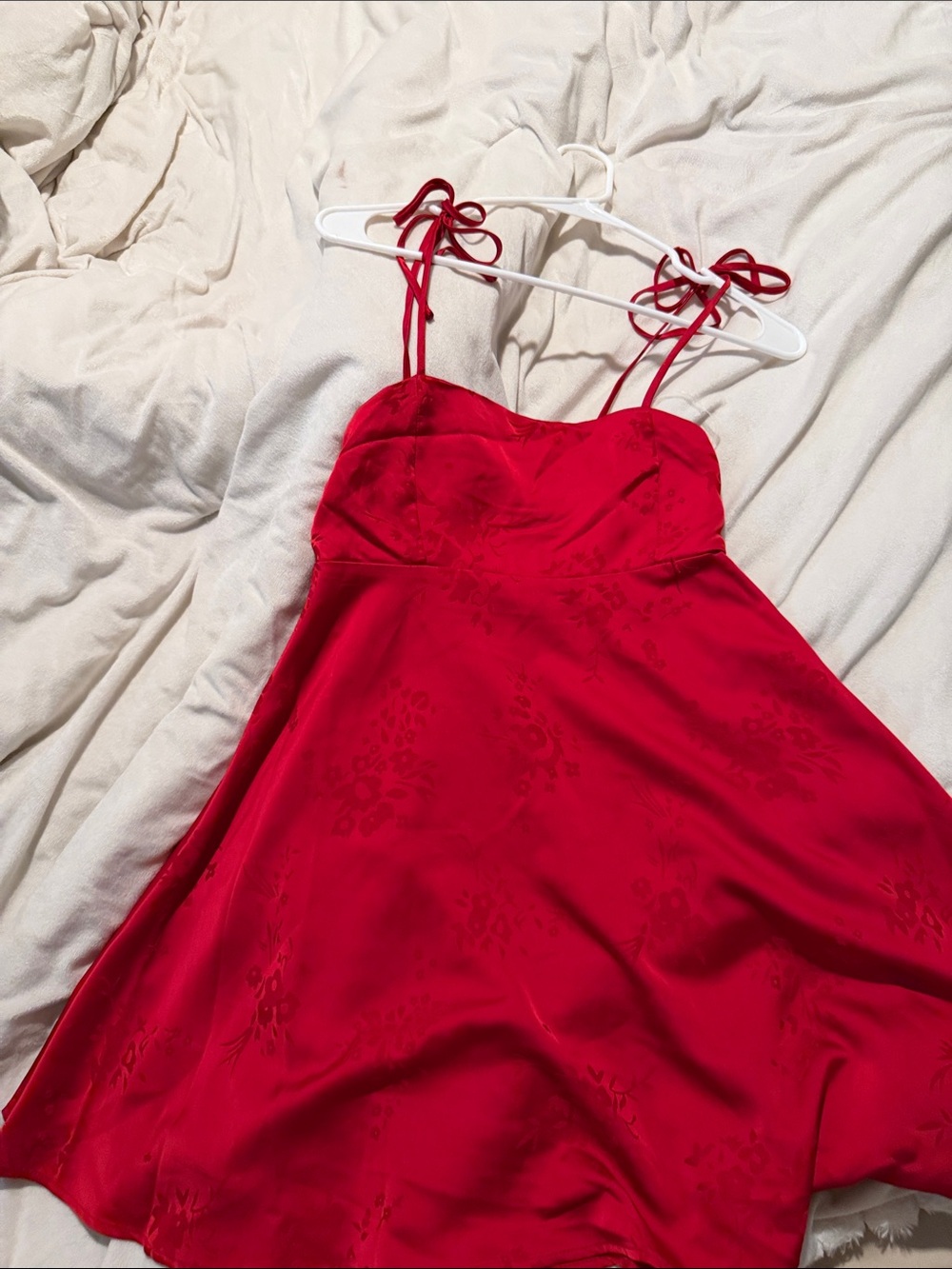 wild fable Red Satin Tie-Shoulder Slip Dress